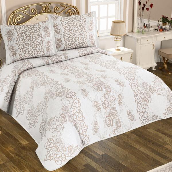 Jacquard bed cover PRAG 170 x 240 cm.  Helppohoitoiseen ja käytännölliseen päiväpeittosettiin sisältyy myös tyynyliina.